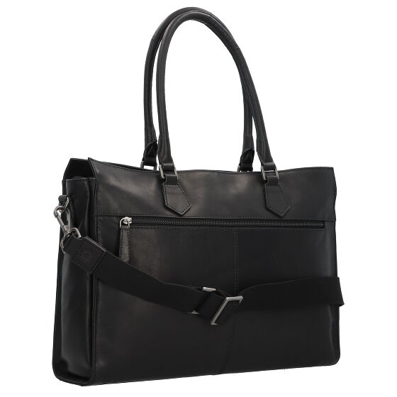 Greenburry Pure Black Schultertasche Leder 40 cm Laptopfach